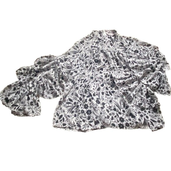 Nanette Lepore Womens Semi-Sheer Poet Sleeve Blouse-Black/White-Size XS-GUC - Picture 1 of 8
